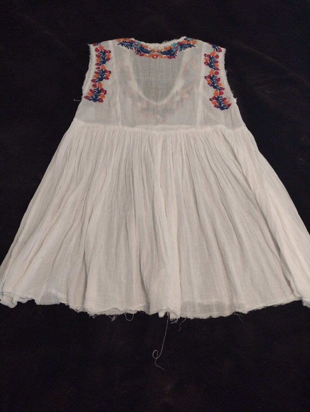Free People One Sz M Embroidered Mini Dress Tunic Ivory Boho Festival Flowy - Picture 6 of 10